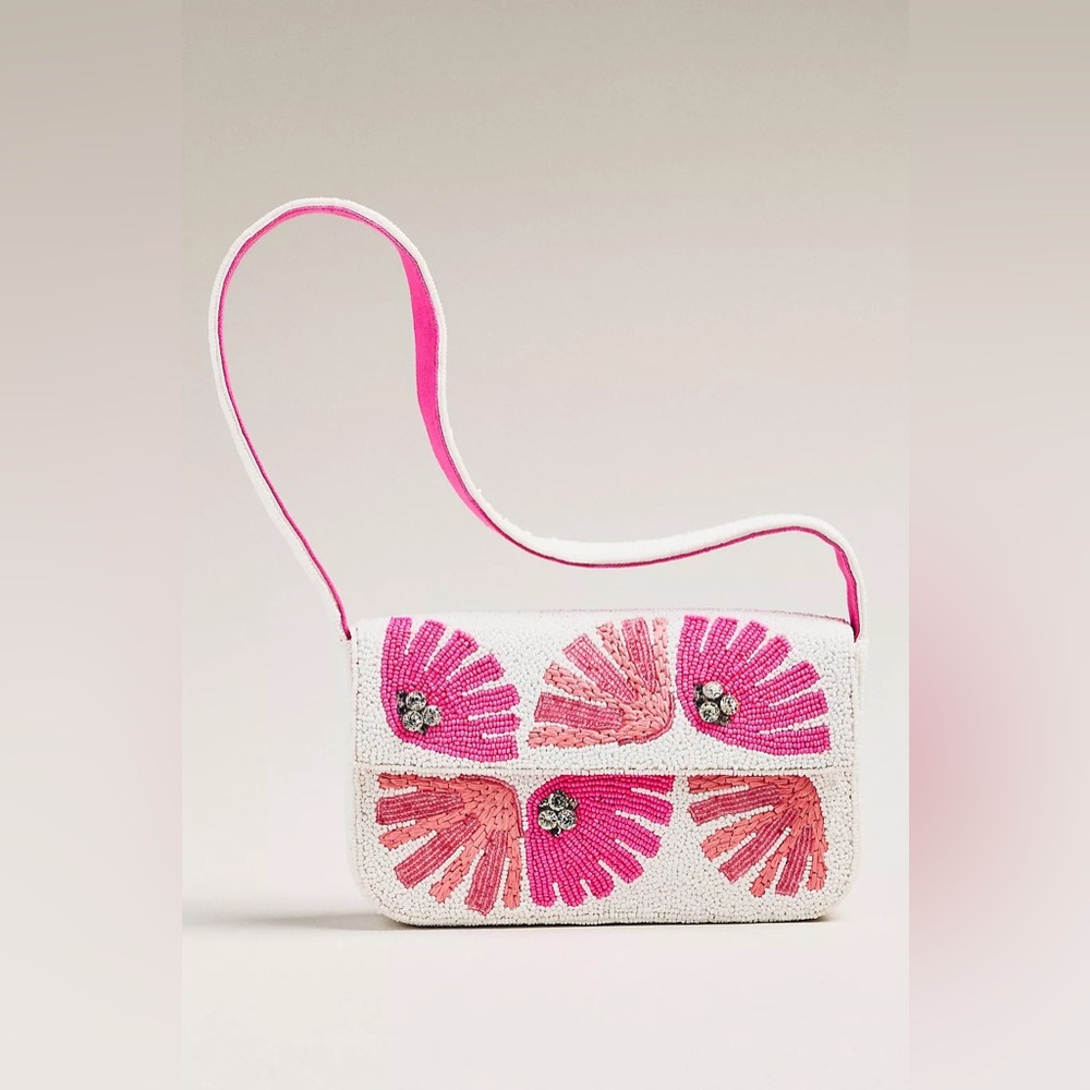 Anthropologie Beaded Floral Crossbody in White and Pink